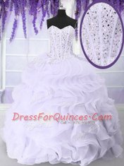 Floor Length White Sweet 16 Dresses Sweetheart Sleeveless Lace Up