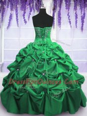 Excellent Green Ball Gowns Sweetheart Sleeveless Taffeta Floor Length Lace Up Beading and Pick Ups Ball Gown Prom Dress