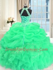 Lovely Three Piece Organza Sleeveless Floor Length Sweet 16 Quinceanera Dress and Beading and Pick Ups