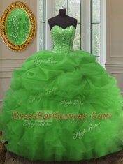 Green Sweetheart Neckline Beading and Ruffles and Pick Ups 15 Quinceanera Dress Sleeveless Lace Up