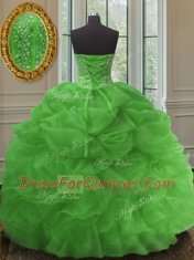 Green Sweetheart Neckline Beading and Ruffles and Pick Ups 15 Quinceanera Dress Sleeveless Lace Up