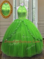 Admirable Vestidos de Quinceanera Military Ball and Sweet 16 and Quinceanera and For with Beading and Appliques Halter Top Sleeveless Lace Up