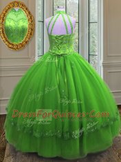 Admirable Vestidos de Quinceanera Military Ball and Sweet 16 and Quinceanera and For with Beading and Appliques Halter Top Sleeveless Lace Up