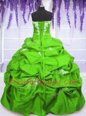 Spectacular Taffeta Lace Up Quinceanera Dresses Sleeveless Floor Length Appliques and Pick Ups
