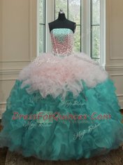 Hot Selling Multi-color Sleeveless Organza Lace Up Quinceanera Gown for Military Ball and Sweet 16 and Quinceanera