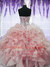 Watermelon Red Sweetheart Neckline Beading and Ruffles Quinceanera Gown Sleeveless Lace Up