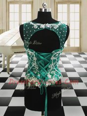 Charming Four Piece Dark Green Lace Up Scoop Beading and Ruffles Quinceanera Gowns Organza Sleeveless