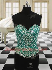 Charming Four Piece Dark Green Lace Up Scoop Beading and Ruffles Quinceanera Gowns Organza Sleeveless