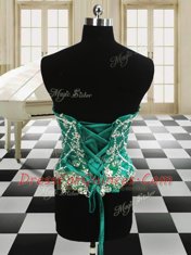 Charming Four Piece Dark Green Lace Up Scoop Beading and Ruffles Quinceanera Gowns Organza Sleeveless