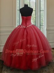 Edgy Red Sleeveless Floor Length Beading Lace Up Sweet 16 Dress