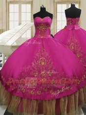 Fuchsia Sweetheart Neckline Beading and Embroidery Sweet 16 Dresses Sleeveless Lace Up