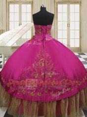 Fuchsia Sweetheart Neckline Beading and Embroidery Sweet 16 Dresses Sleeveless Lace Up