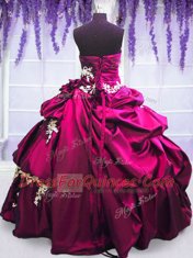 Fuchsia Quinceanera Dresses Military Ball and Sweet 16 and Quinceanera and For with Embroidery and Pick Ups Strapless Sleeveless Lace Up
