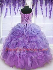 Organza Sleeveless Floor Length Quinceanera Dress and Beading and Embroidery and Ruffles