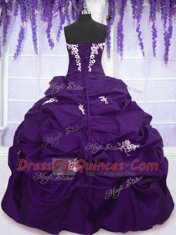 Pick Ups Floor Length Purple Vestidos de Quinceanera Sweetheart Sleeveless Lace Up