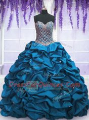 Sexy Blue Ball Gowns Taffeta Sweetheart Sleeveless Beading and Sequins and Pick Ups Floor Length Lace Up Quinceanera Gowns