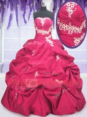 Long Sleeves Taffeta Asymmetrical Lace Up Quinceanera Gowns in Hot Pink with Appliques and Pick Ups