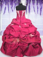 Long Sleeves Taffeta Asymmetrical Lace Up Quinceanera Gowns in Hot Pink with Appliques and Pick Ups