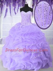 Lavender Sweet 16 Quinceanera Dress Military Ball and Sweet 16 and Quinceanera and For with Beading and Ruffles Sweetheart Sleeveless Lace Up