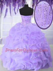 Lavender Sweet 16 Quinceanera Dress Military Ball and Sweet 16 and Quinceanera and For with Beading and Ruffles Sweetheart Sleeveless Lace Up