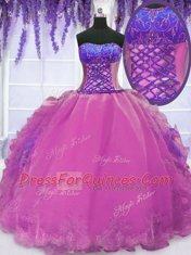 Lilac Sleeveless Organza Lace Up Quinceanera Gowns for Military Ball and Sweet 16 and Quinceanera