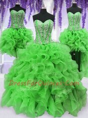 Four Piece Floor Length Ball Gowns Sleeveless Quinceanera Dresses Lace Up