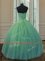 Great Floor Length Green Ball Gown Prom Dress Sweetheart Sleeveless Lace Up
