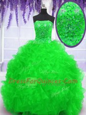 Latest Sleeveless Organza Brush Train Lace Up Quinceanera Gowns for Military Ball and Sweet 16 and Quinceanera
