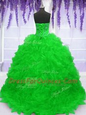 Latest Sleeveless Organza Brush Train Lace Up Quinceanera Gowns for Military Ball and Sweet 16 and Quinceanera