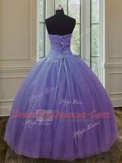 High Quality Lavender Sleeveless Beading and Ruching and Bowknot Floor Length Ball Gown Prom Dress