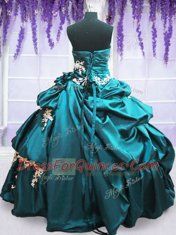 Flirting Teal Lace Up 15 Quinceanera Dress Appliques and Pick Ups Sleeveless Floor Length