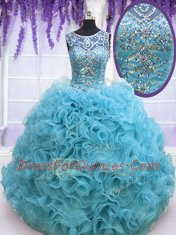 Free and Easy Square Sleeveless Beading and Ruffles Lace Up Quinceanera Dress