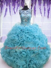 Free and Easy Square Sleeveless Beading and Ruffles Lace Up Quinceanera Dress