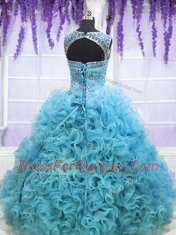 Free and Easy Square Sleeveless Beading and Ruffles Lace Up Quinceanera Dress