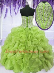 Fancy Floor Length Yellow Green Vestidos de Quinceanera Sweetheart Sleeveless Lace Up