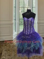 Fitting Three Piece Sequins Sweetheart Sleeveless Lace Up Sweet 16 Dresses Multi-color Tulle