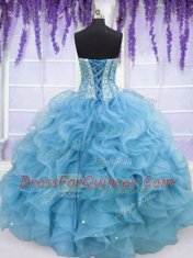 Floor Length Ball Gowns Sleeveless Aqua Blue Quinceanera Gowns Lace Up