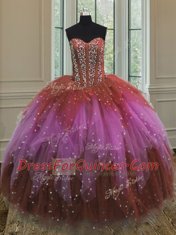 Sequins Floor Length Multi-color Sweet 16 Quinceanera Dress Sweetheart Sleeveless Lace Up