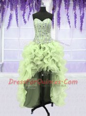 Fantastic Four Piece Sleeveless Lace Up Floor Length Ruffles and Sequins Quince Ball Gowns