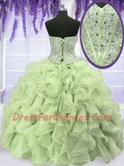 Fantastic Four Piece Sleeveless Lace Up Floor Length Ruffles and Sequins Quince Ball Gowns