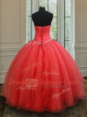 Hot Selling Coral Red Lace Up Sweetheart Beading 15th Birthday Dress Organza Sleeveless
