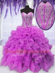 Floor Length Fuchsia Quince Ball Gowns Sweetheart Sleeveless Lace Up