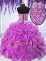 Floor Length Fuchsia Quince Ball Gowns Sweetheart Sleeveless Lace Up
