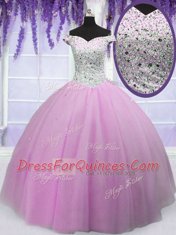 Dynamic Off the Shoulder Floor Length Ball Gowns Short Sleeves Lilac Sweet 16 Quinceanera Dress Lace Up