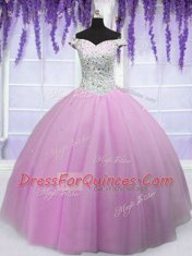 Dynamic Off the Shoulder Floor Length Ball Gowns Short Sleeves Lilac Sweet 16 Quinceanera Dress Lace Up