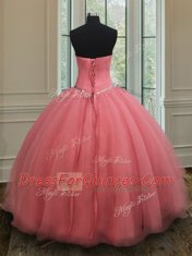 Elegant Floor Length Watermelon Red Sweet 16 Dresses Organza Sleeveless Beading and Belt
