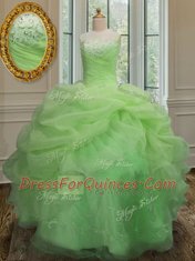 Sophisticated Organza Lace Up Strapless Sleeveless Floor Length Quince Ball Gowns Embroidery and Pick Ups