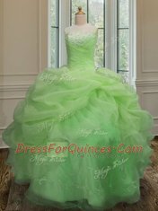 Sophisticated Organza Lace Up Strapless Sleeveless Floor Length Quince Ball Gowns Embroidery and Pick Ups