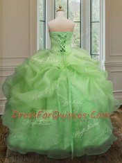 Sophisticated Organza Lace Up Strapless Sleeveless Floor Length Quince Ball Gowns Embroidery and Pick Ups