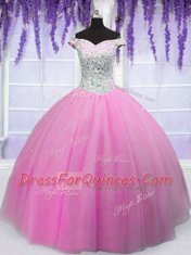 Off the Shoulder Tulle Short Sleeves Floor Length Quinceanera Dress and Beading